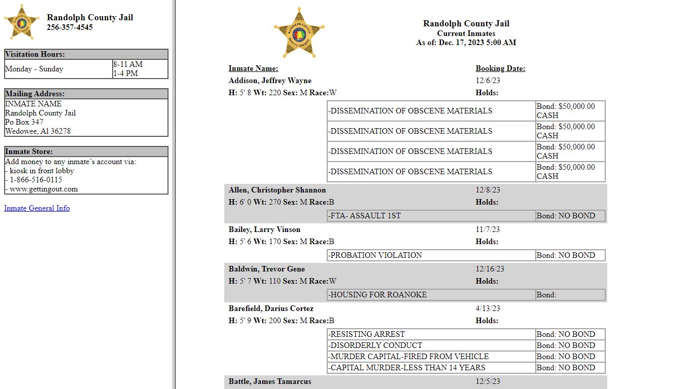 Randolph County Jail - Inmates